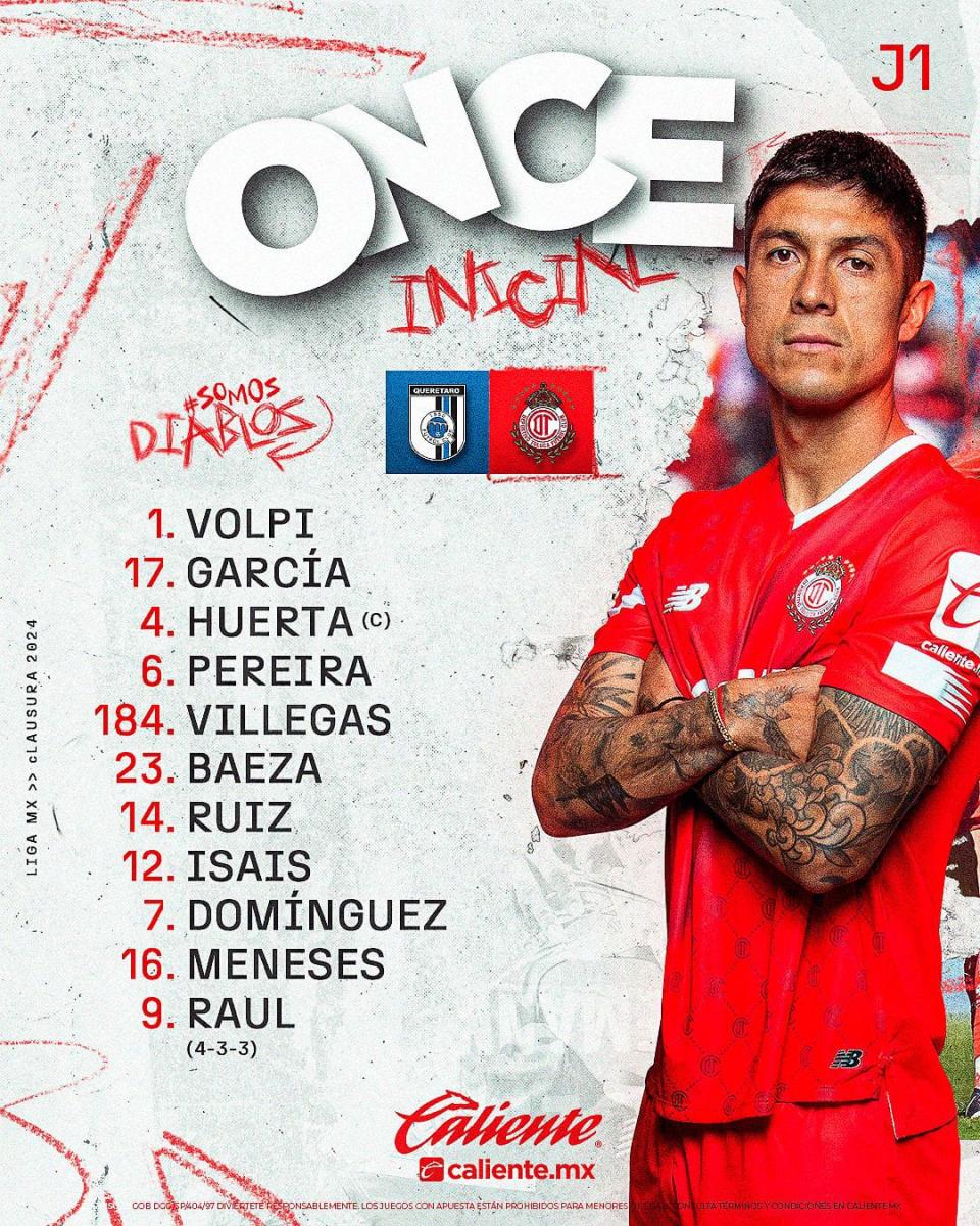 Deportivo Toluca F.C. vs Mazatlán F.C. Lineups